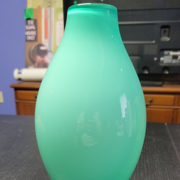 Crate & Barrel Splash Vase In Blue Green Salt Made in Poland